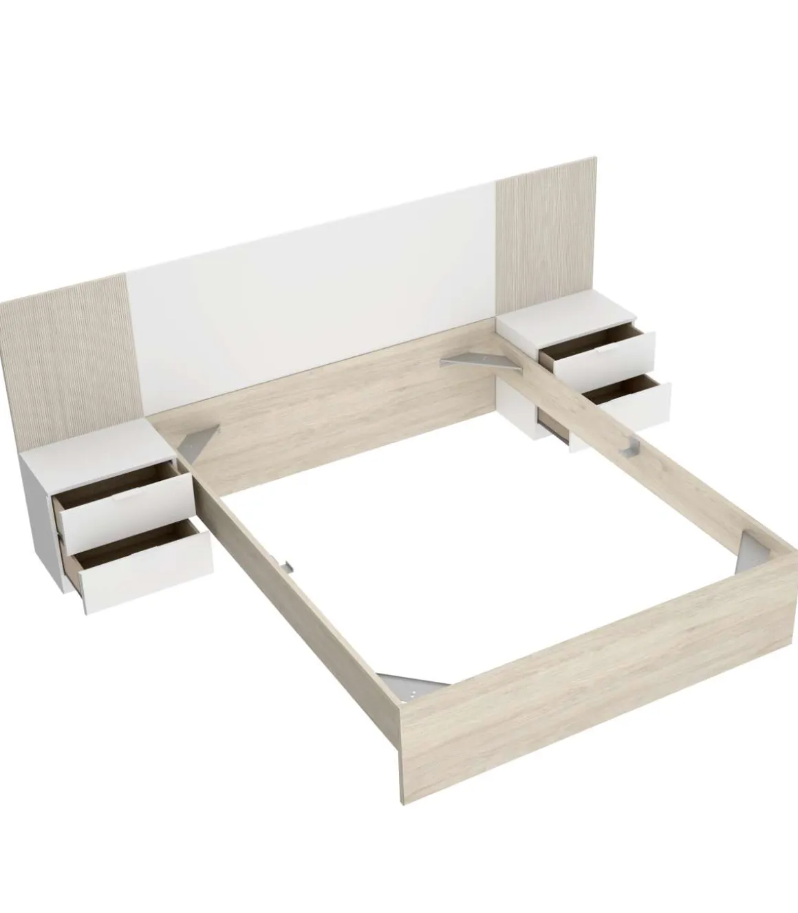 Conjunto cama y dos mesitas Lula acabado blanco/alistonado natural.