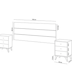 Conjunto de cabecero y dos mesitas Liss 240cm(ancho) 56/60cm(alto) 33.5cm(fondo).