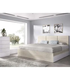 Conjunto de cama matrimonio con cajones y sinfonier Tamara acabado natural/blanco.