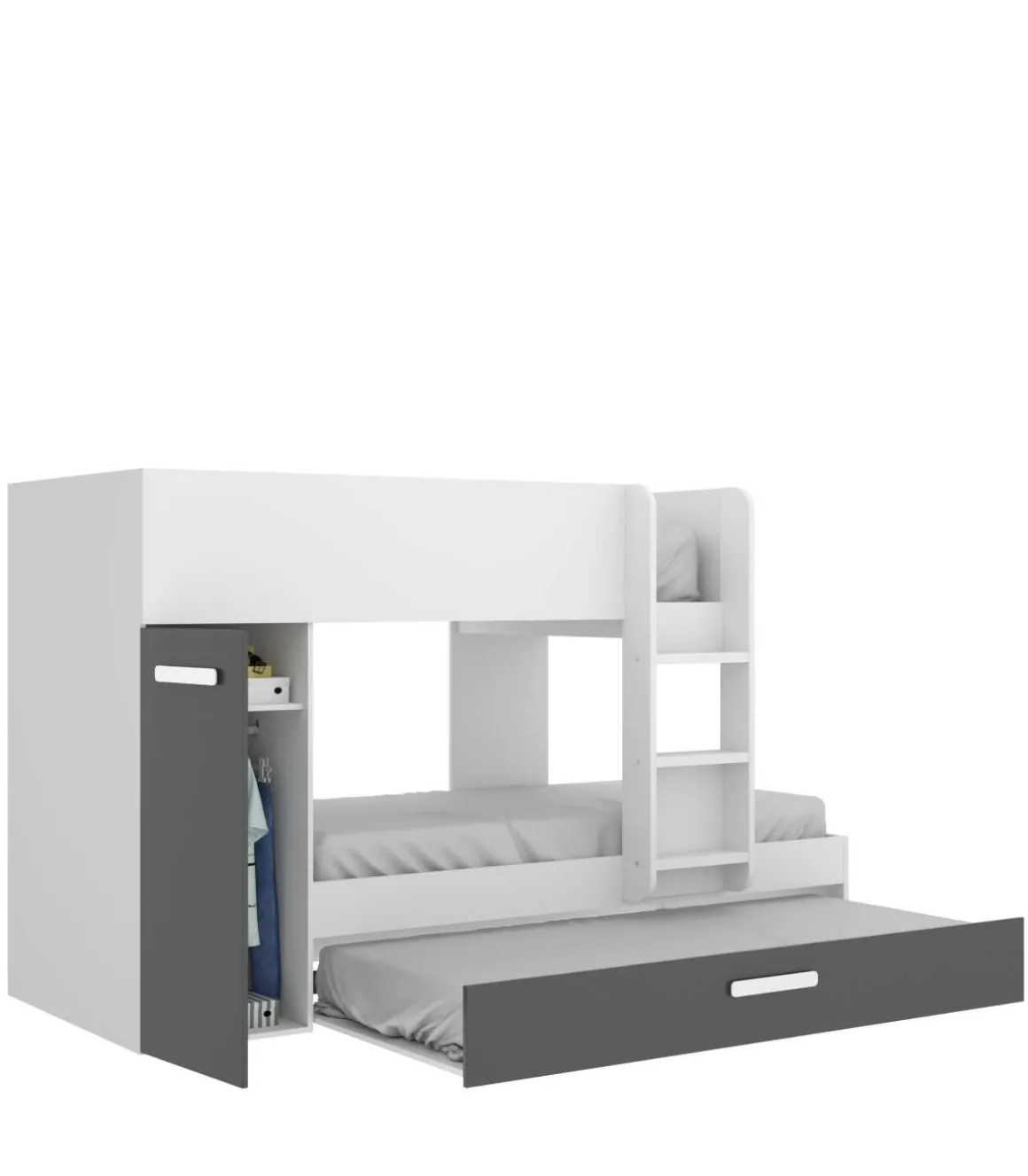 Conjunto de cama tren Orcera en blanco-grafito 150 cm(alto)243 cm(ancho)111 cm(largo)