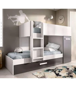 Conjunto de cama tren Orcera en blanco-grafito 150 cm(alto)243 cm(ancho)111 cm(largo)