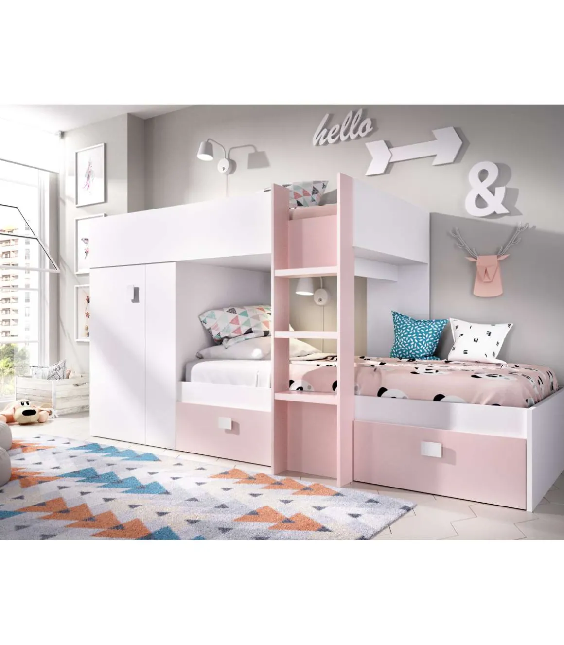 Conjunto de cama tren Torreblascopedro en blanco-rosa 150 cm(alto)271 cm(ancho)111 cm(largo)