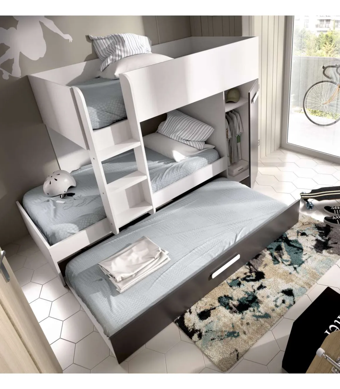 Conjunto de cama tren Torreblascopedro en blanco-grafito 150 cm(alto)271 cm(ancho)111 cm(largo)
