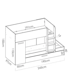 Conjunto de cama tren Torreblascopedro en blanco-grafito 150 cm(alto)271 cm(ancho)111 cm(largo)