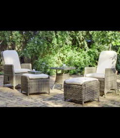 Conjunto de médula sintética 2 sillones reclinables + 2 reposapies con cojines + mesa auxiliar cuadrada, Borsalino-505/70-2+2C