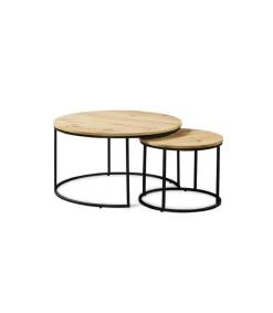 Conjunto de 2 mesas de centro Café en acabado madera de roble.
