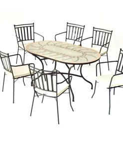 Conjunto de mesa+4 sillones+4 cojines terraza jardin mosaico Bora/Shifa-150/6+6C.