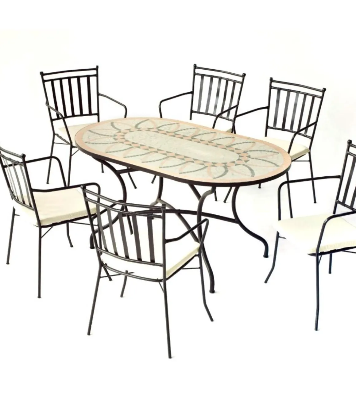 Conjunto de mesa+4 sillones+4 cojines terraza jardin mosaico Bora/Shifa-150/6+6C.