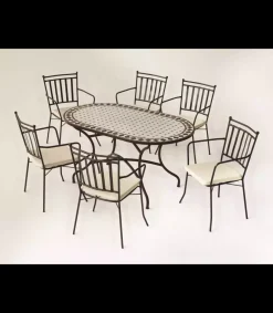Conjunto de mesa+4 sillones+4 cojines terraza jardín mosaico Sambala/Shifa-150/4+4C.
