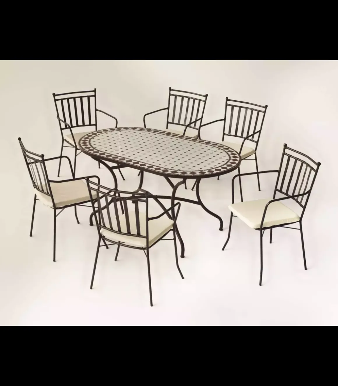 Conjunto de mesa+4 sillones+4 cojines terraza jardín mosaico Sambala/Shifa-150/4+4C.