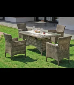 Conjunto de mesa +4 sillones+ cojines Borsalino-169/15/4+4C medula sintetica.