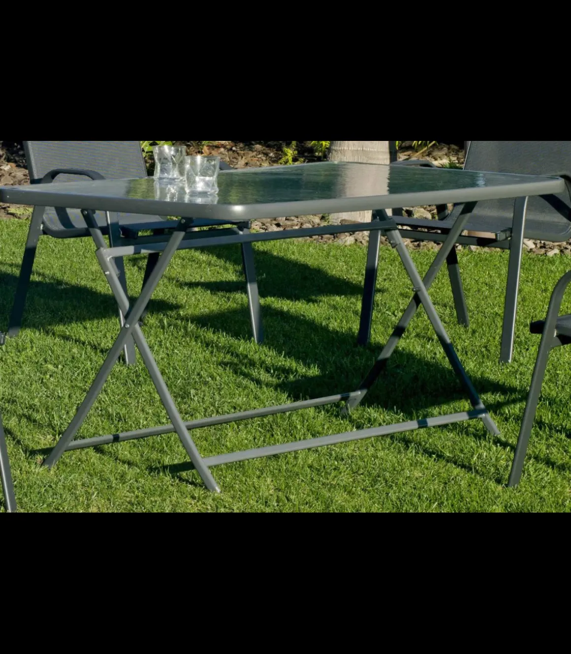 Conjunto de mesa + 4 sillones en acero Cordoba/Sulam-150/4 en acabado gris antracita