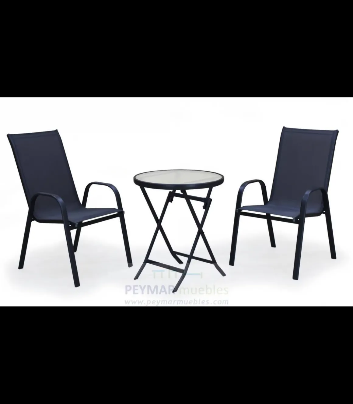 Conjunto de mesa + 2 sillones en acero Cordoba/Sulam-60/2 en acabado gris antracita.
