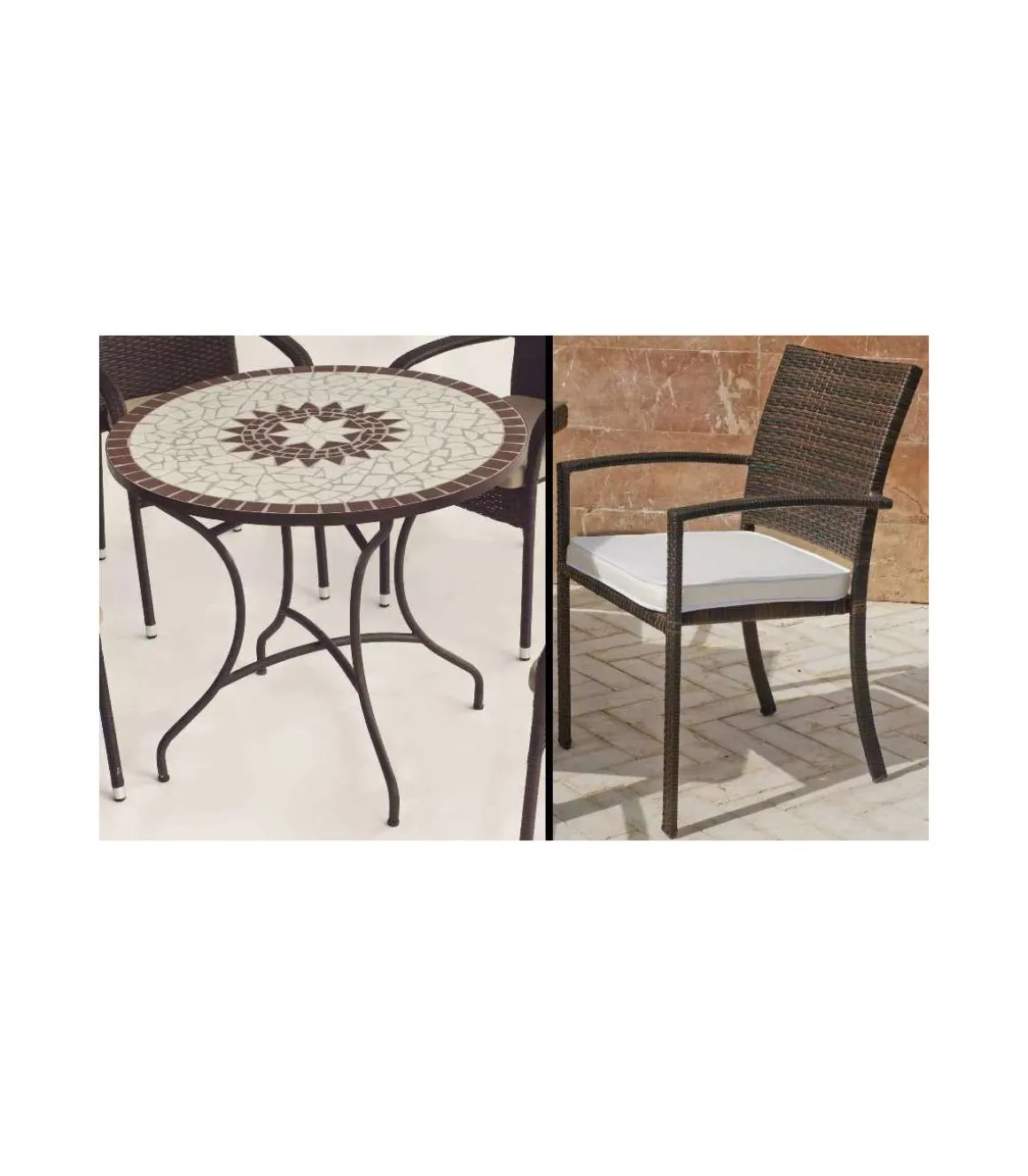 Conjunto de mesa y 4 sillones con cojines para jardin Estela/Bahia-90/4.