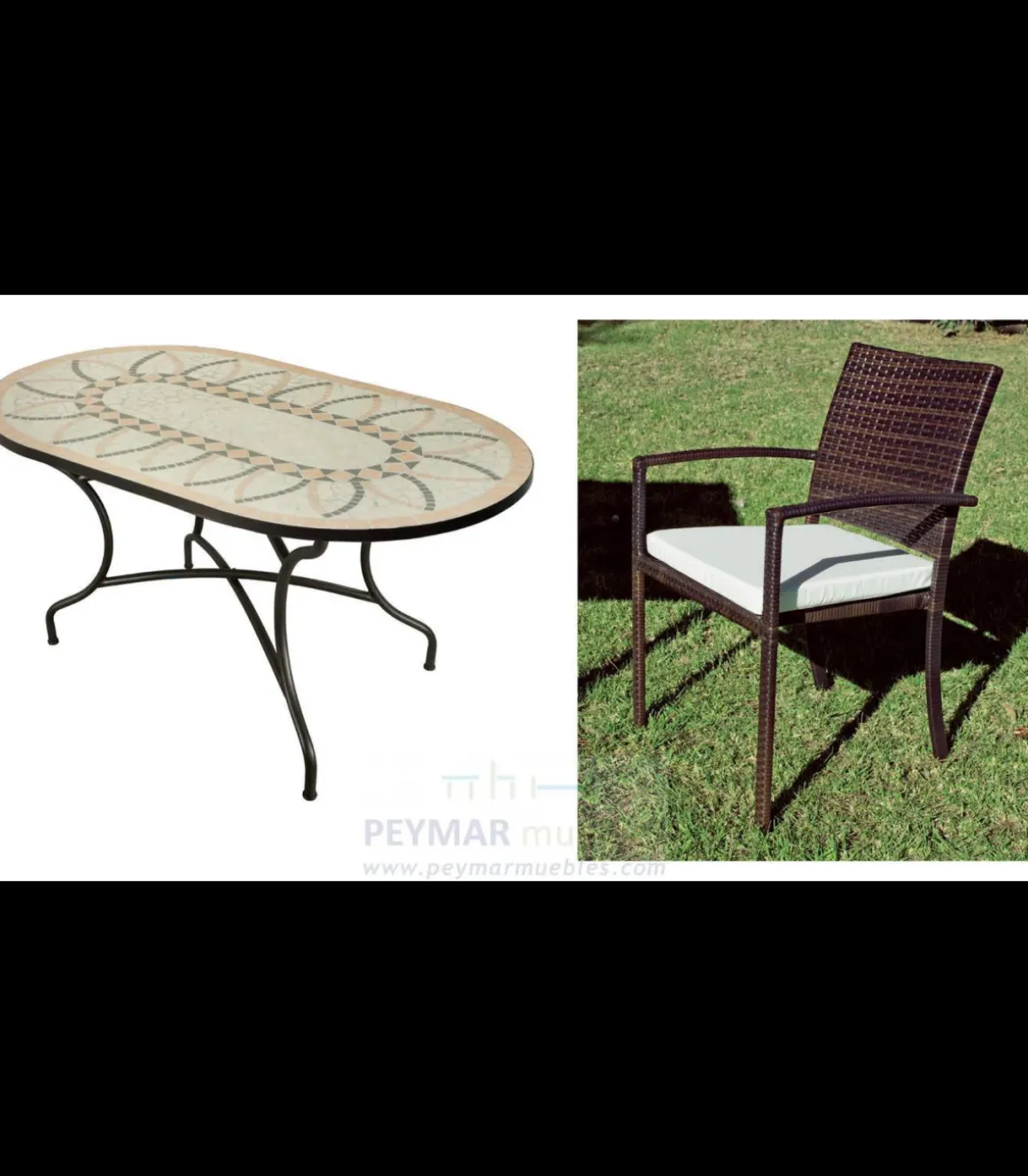 Conjunto de mesa y 4 sillones terraza jardín mosaico Bora/Bahia-150/4.