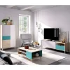 Conjunto de salón La Iruela 4 en acabado blanco, azul y madera natural