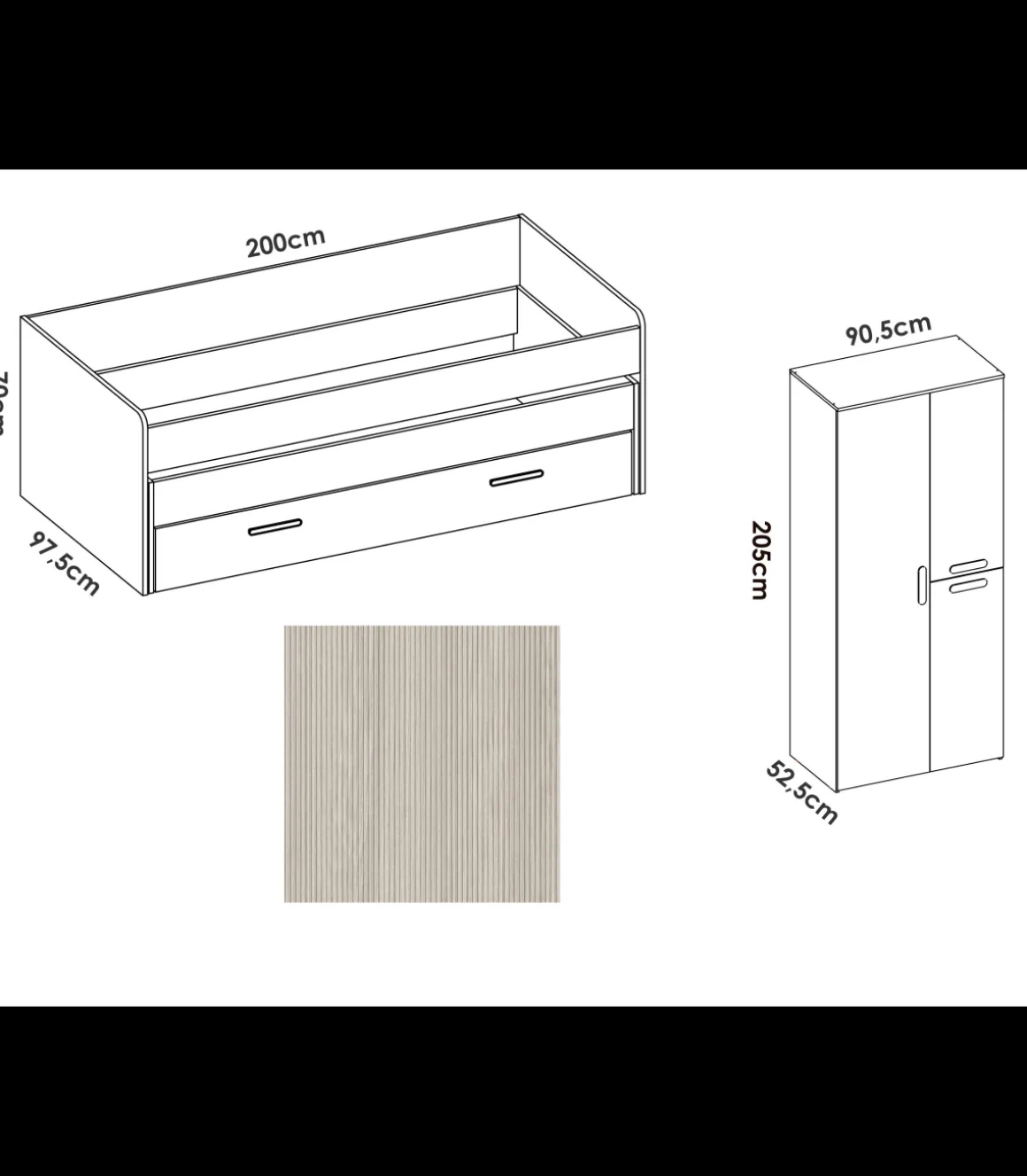 Conjunto juvenil cama compacta y armario Tenor acabado blanco/alistonado.