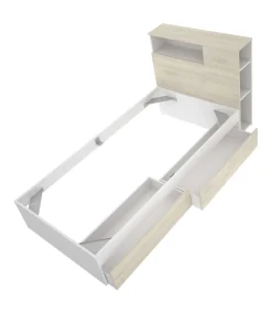 Conjunto juvenil cama de 90cm con 2 cajones, armario y escritorio Tamesis acabado natural/blanco.