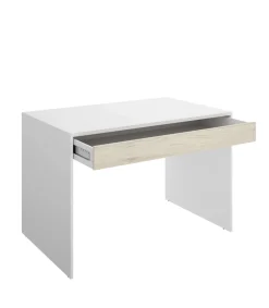 Conjunto juvenil cama de 90cm con 2 cajones, armario y escritorio Tamesis acabado natural/blanco.