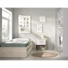 Conjunto juvenil cama de 90cm con cajones, mesita y armario vestidor Lena acabado natural-blanco.