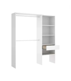 Conjunto juvenil cama de 90cm con cajones, mesita y armario vestidor Lena acabado natural-blanco.