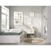 Conjunto juvenil cama de 90cm con cajones, mesita y armario vestidor Lena acabado blanco/natural.