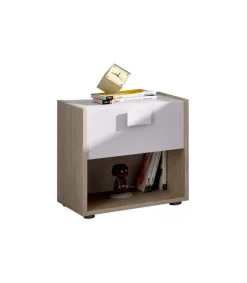 Conjunto juvenil cama de 90 cm, mesita y escritorio Topo-2 acabado natural/blanco.
