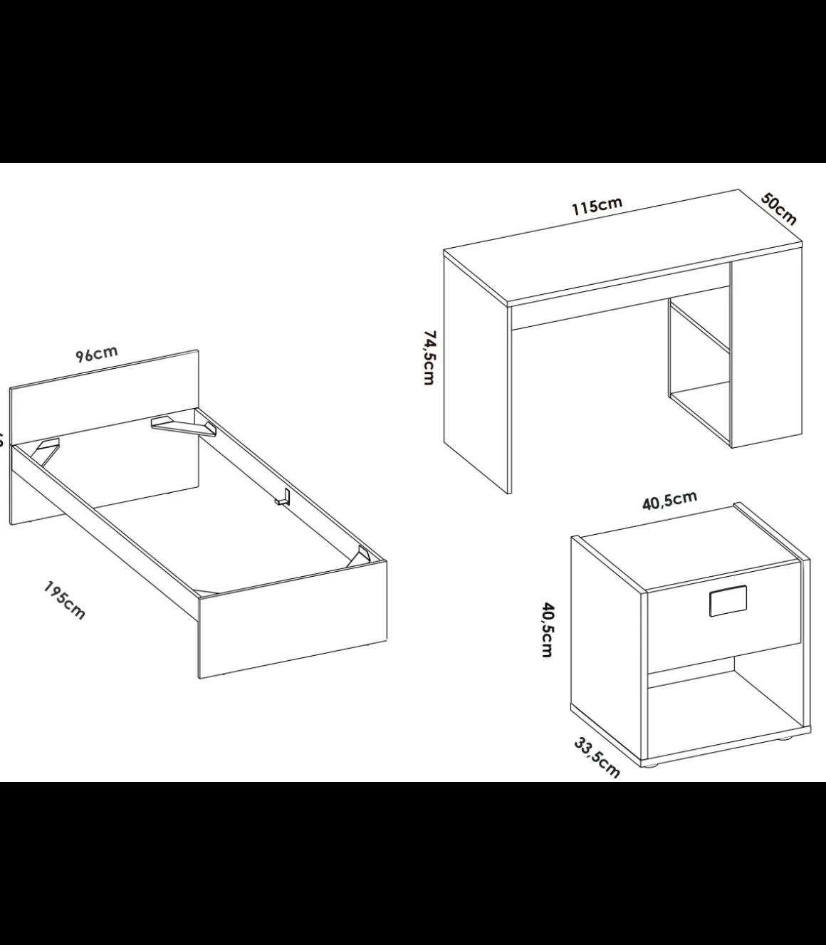 Conjunto juvenil cama de 90 cm, mesita y escritorio Topo-2 acabado natural/blanco.