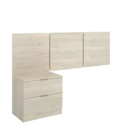 Conjunto juvenil cama de 90, mesita y cómoda Tito-2 acabado natural/blanco.