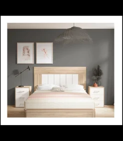 Conjunto matrimonio cabecero + 2 mesitas modelo Bazan acabado roble.