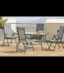 Conjunto mesa + 4 tumbonas acero Sulam-151/4TB en acabado color gris antracita.