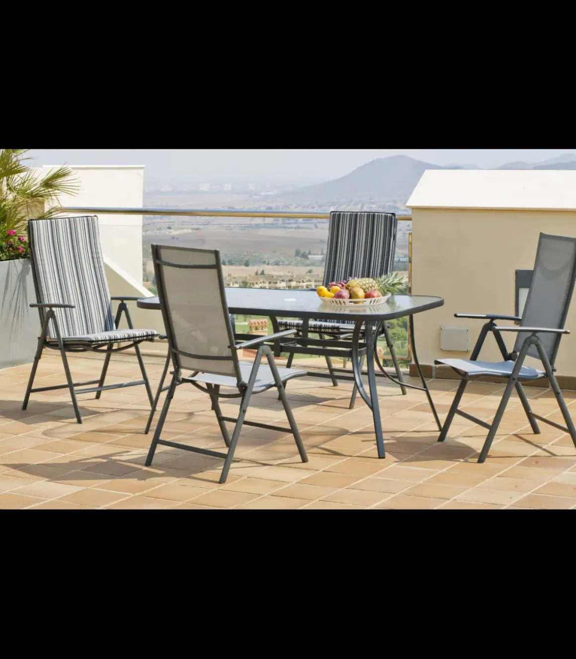 Conjunto mesa + 4 tumbonas acero Sulam-151/4TB en acabado color gris antracita.