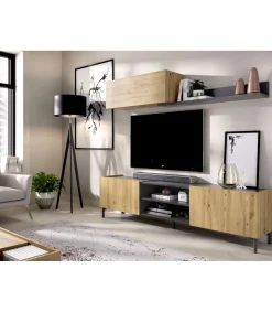 Conjunto modular para salón Duna acabado Nordic-Grafito, 180 cm(ancho) 182.4 cm(largo)35 cm ( fondo)