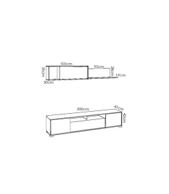 Conjunto mueble salon television Fuerte del Rey en blanco brillo y grafito 180 cm(alto)200 cm(ancho)41 cm(fondo)