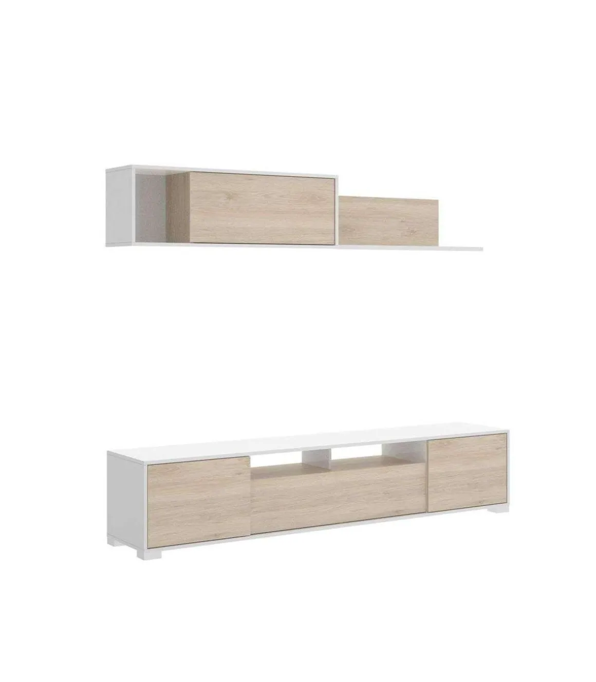 Conjunto mueble salon television Fuerte del Rey en blanco y natural 180 cm(alto)200 cm(ancho)41 cm(largo)