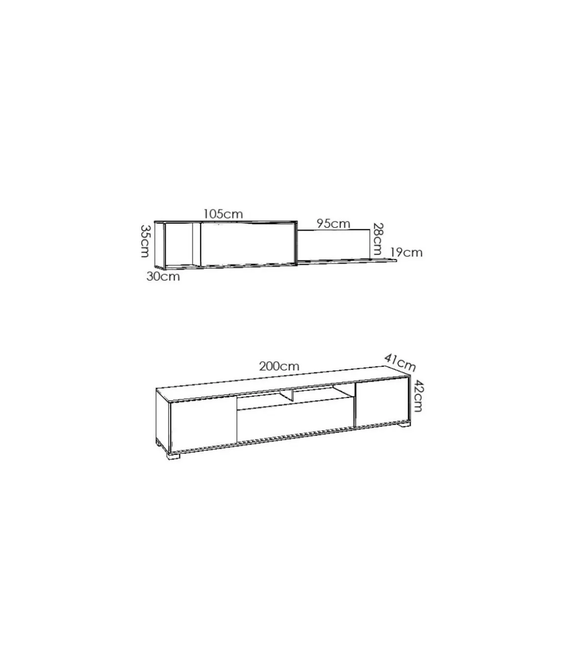 Conjunto mueble salon television Fuerte del Rey en blanco y natural 180 cm(alto)200 cm(ancho)41 cm(largo)