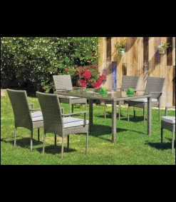 Conjunto para jardín de mesa+4 sillones+4 cojines Mali acabado rattan sintetico gris.