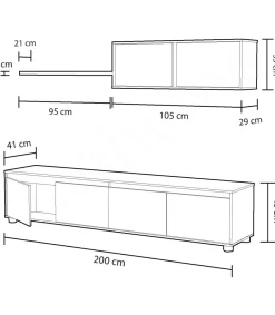 Conjunto para salón Alida, 43cm(alto) 200cm(ancho) 41cm(largo)