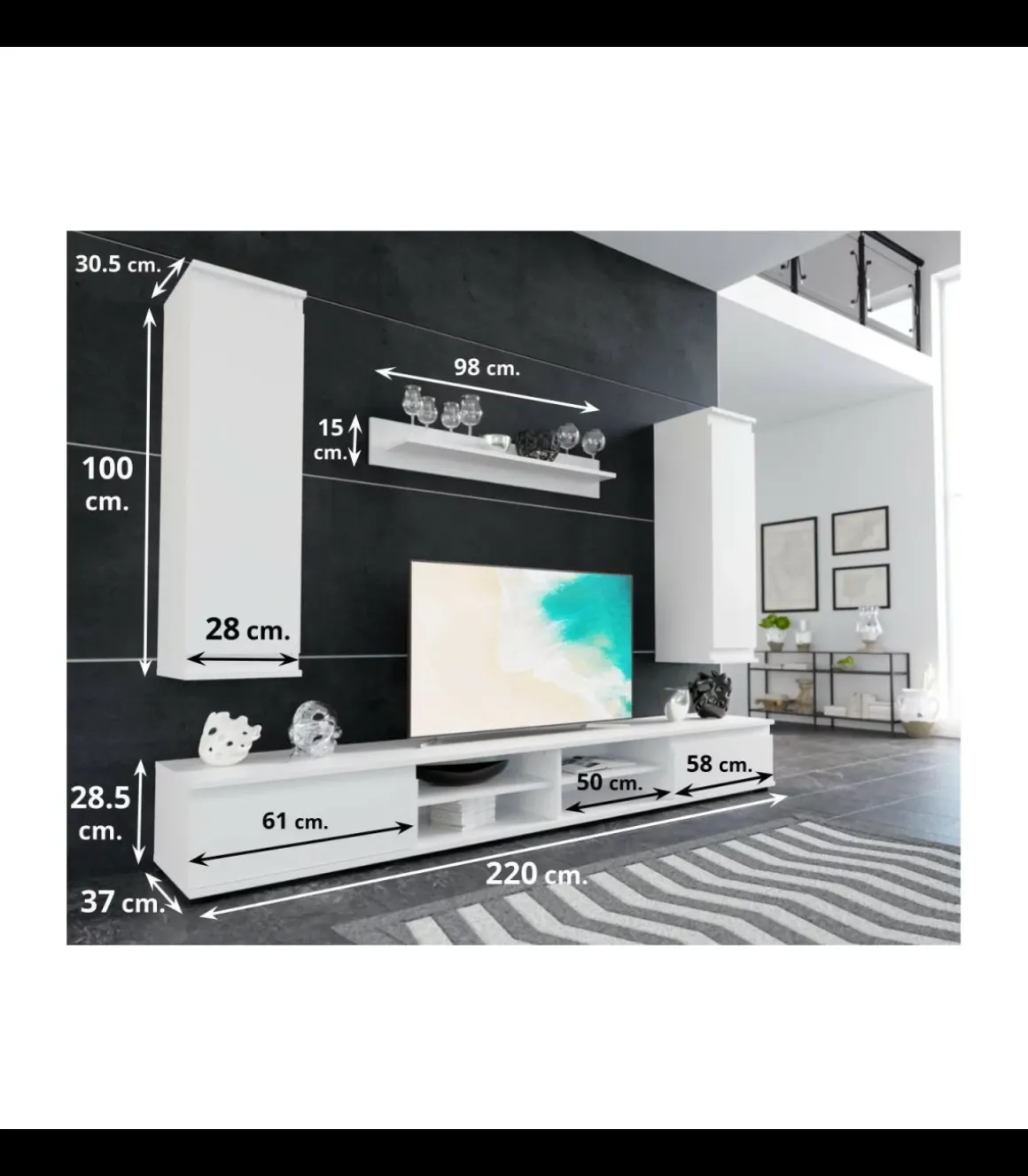 Conjunto salón Benzema acabado blanco 200cm(alto ) 220cm(ancho) 37cm(largo)
