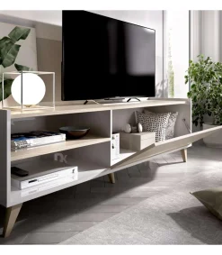 Conjunto salón Cazalilla-6: aparador, mueble TV y mesa centro acabado blanco/natural.