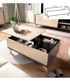 Conjunto salón Cazalilla-6: aparador, mueble TV y mesa centro acabado natural/grafito.