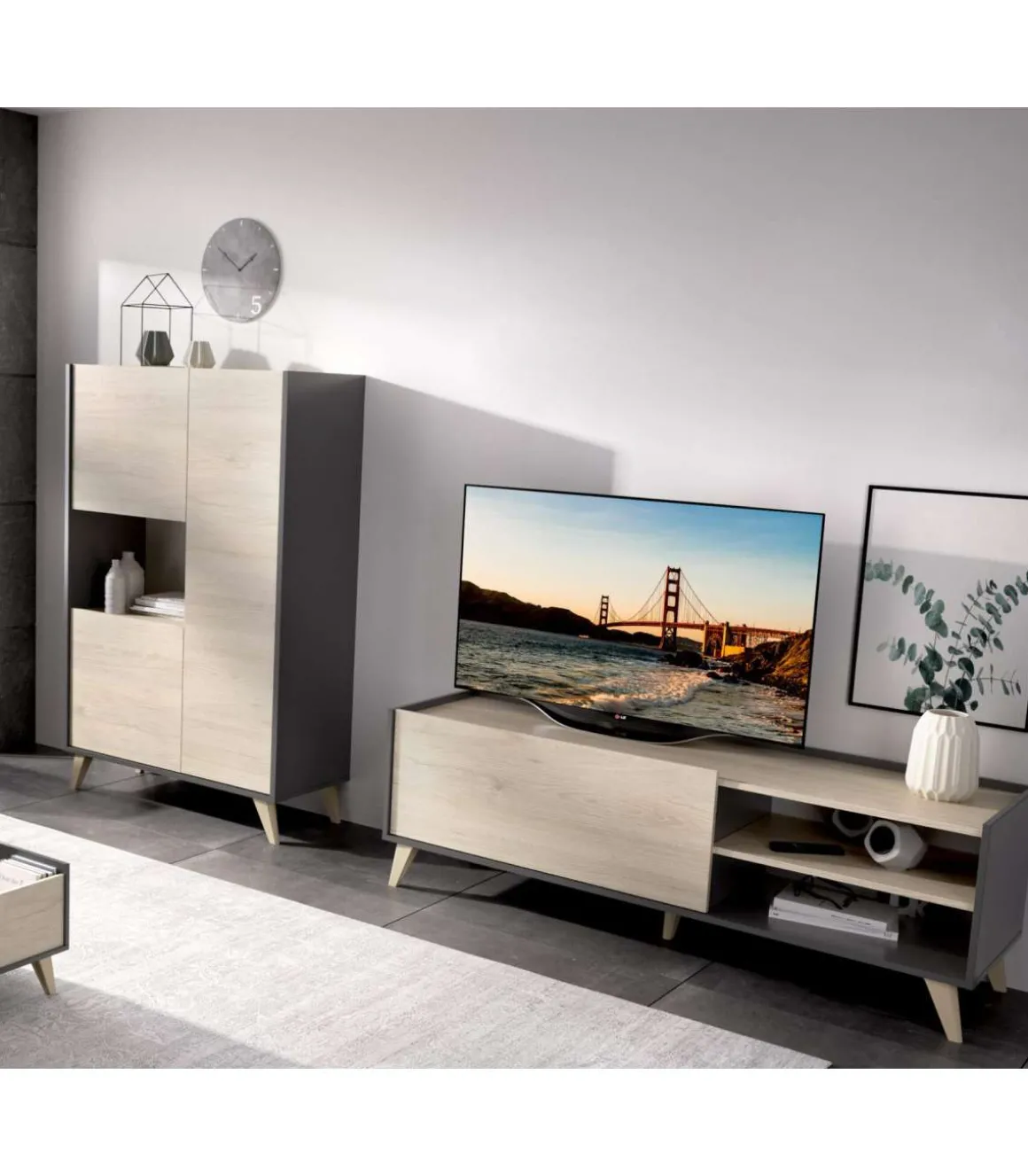 Conjunto salón Cazalilla-1: modulo alto y mueble bajo TV