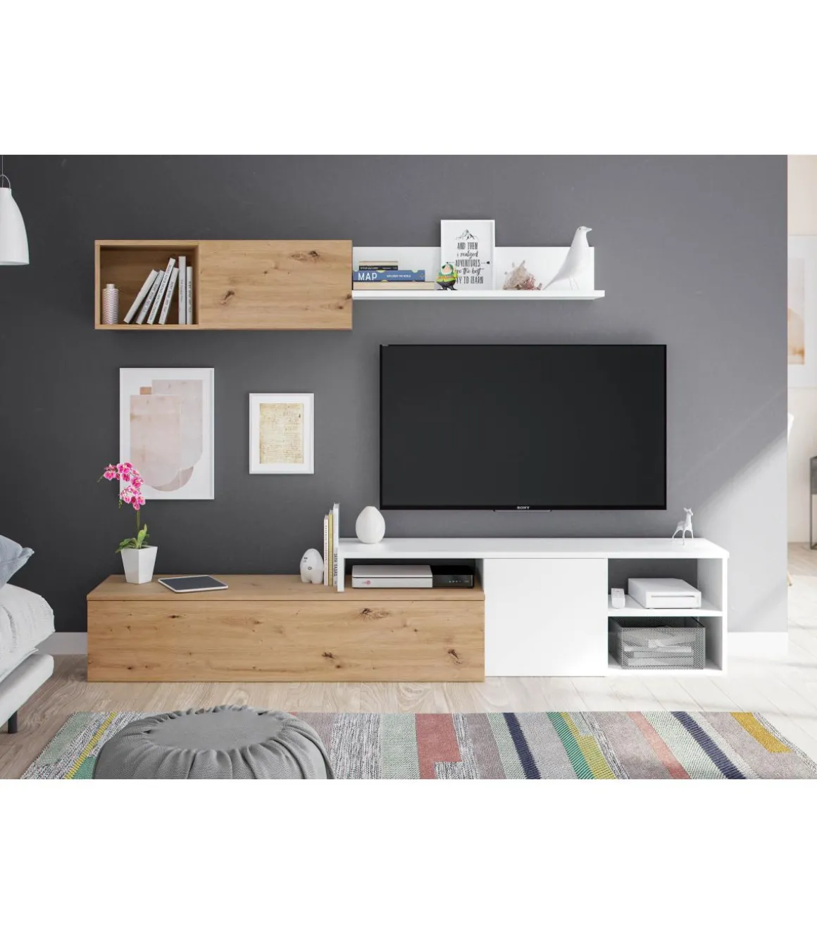 Conjunto salón Teho acabado roble y blanco artik reversible 44 cm(alto) 2,21 cm(ancho) 40 cm (fondo)