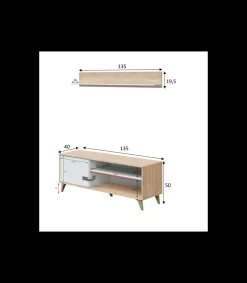 Conjunto salon television Gala acabado roble/blanco 50 cm(alto)135 cm(ancho)40 cm(largo)