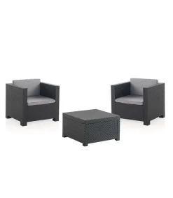 Conjunto 2 sillones + mesa de centro para terraza o jardín modelo Yeray acabado grafito.