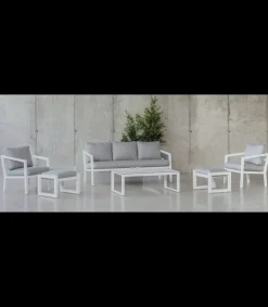 Conjunto terraza jardín aluminio Acapulco-8 con estructura en blanco.
