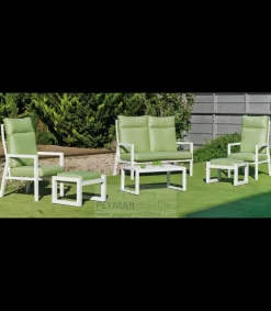 Conjunto terraza jardín aluminio Haston-7 con estructura en blanco.