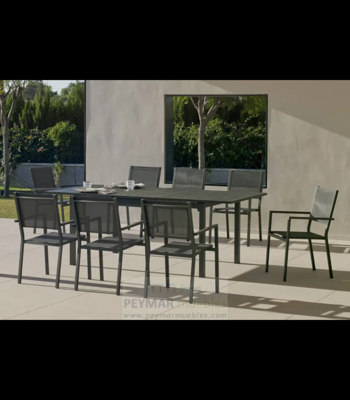 Conjunto terraza jardín mesa extensible + 6 sillones aluminio antracita Palma 170/220/6 Córcega