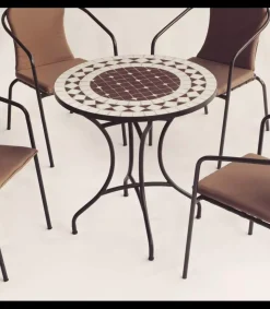 Conjunto terraza jardín mesa + 4 sillones acero color bronce, Oran/Bahia-75/4.