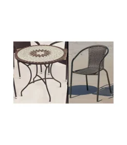 Conjunto terraza jardín mesa + 4 sillones acero color bronce, Estela/Brasil-90/4.